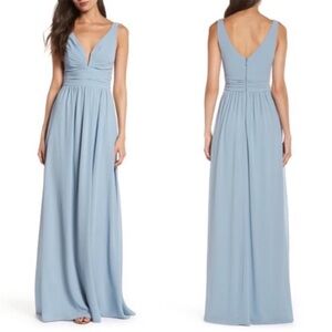 NWT Lulus V-Neck Chiffon A-line Gown in Light Blue
